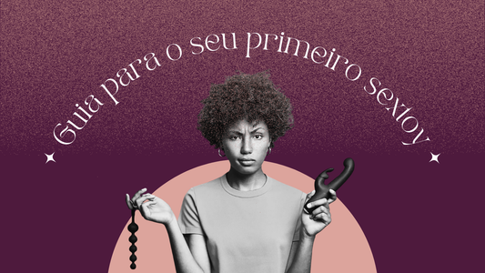 Imagem ilustrativa de uma mulher pensando enquanto explora opções de brinquedos sexuais, com foco na escolha do primeiro produto de prazer.