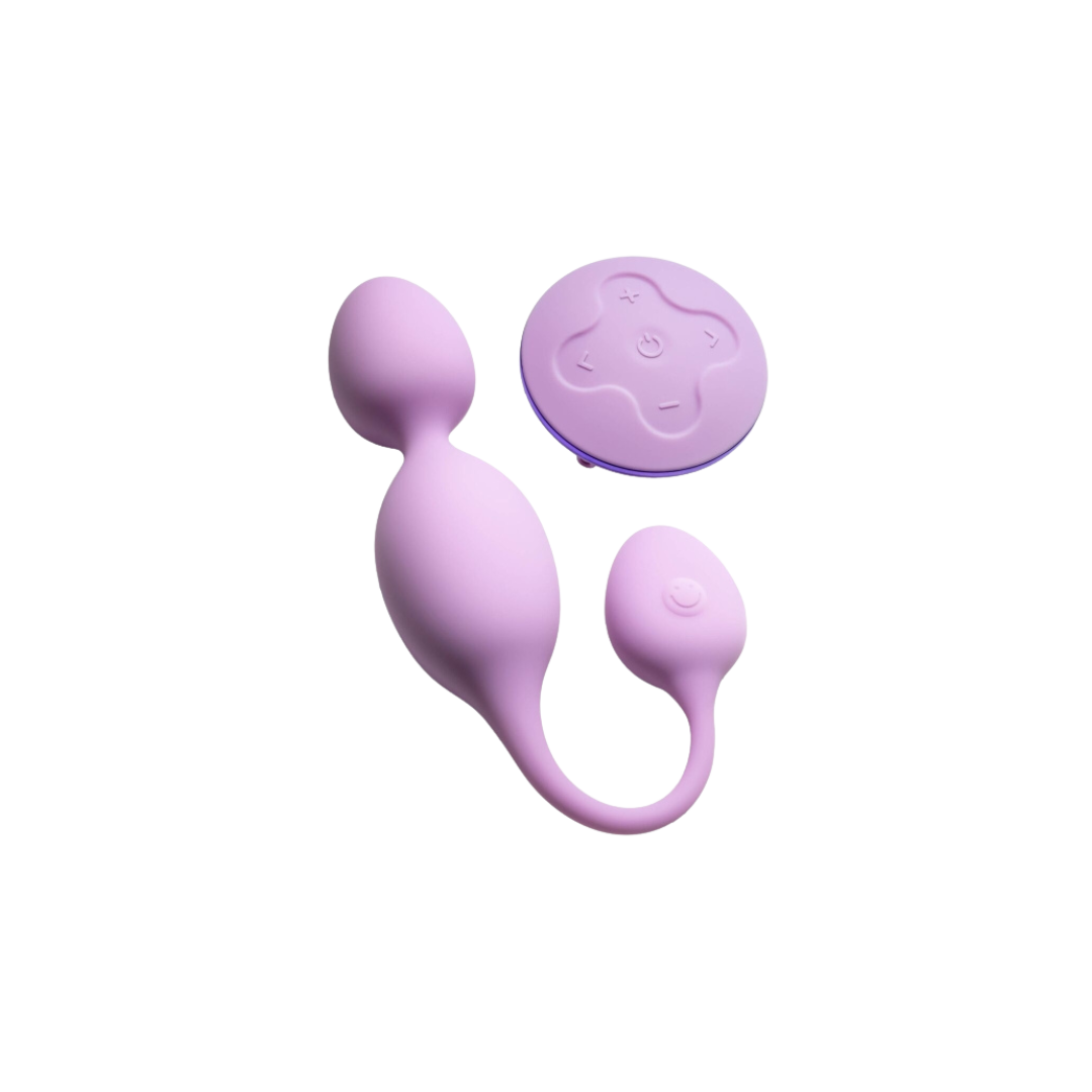 Bolas Kegel vibratórias Wellness Raine em silicone roxo, com controlo remoto sem fios packaging