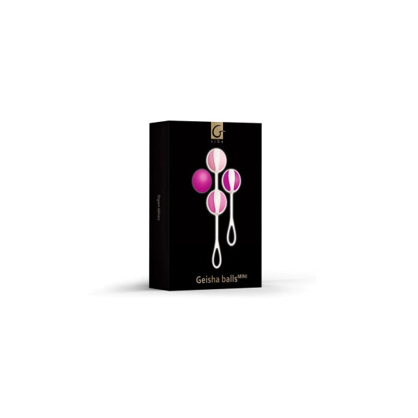 Bolas de Kegel Geisha Balls Mini em silicone médico, conjunto com 4 pesos diferentes e fios de silicone para treino progressivo do assoalho pélvico.