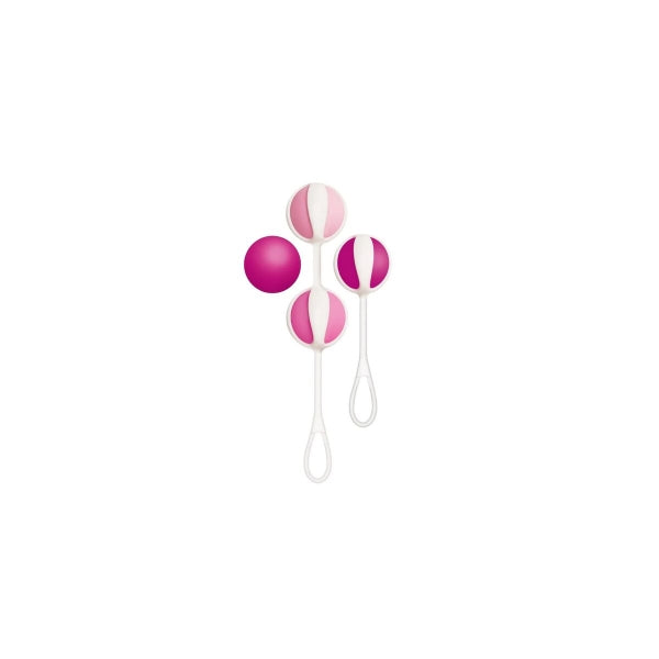 Bolas de Kegel Geisha Balls Mini em silicone médico, conjunto com 4 pesos diferentes e fios de silicone para treino progressivo do assoalho pélvico.