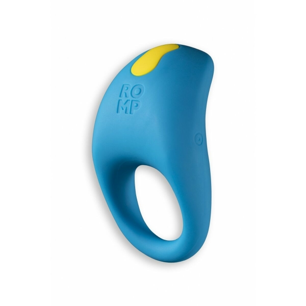 Anel peniano vibratório ROMP Juke em silicone elástico, resistente à água, com vibrações para estimular pênis e clitóris.