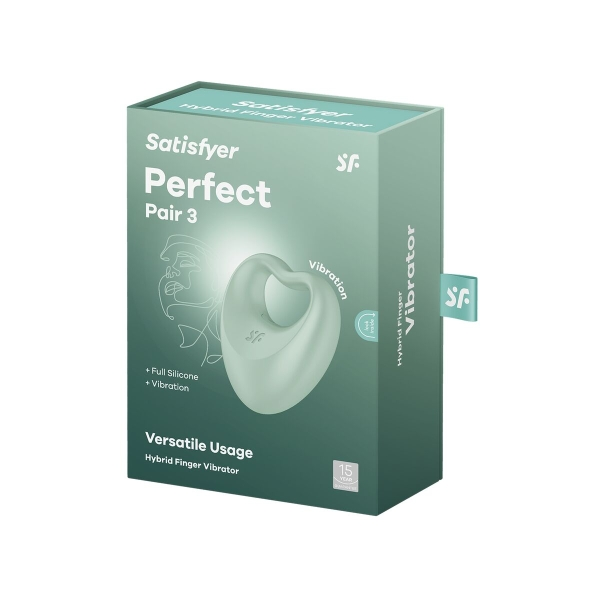 Satisfyer Perfect Pair 3, vibrador 2 em 1 em forma de coração com funções de vibrador de dedo e anel peniano, fabricado em silicone médico seguro para o corpo.