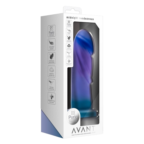 Avant Midnight Rendezvous 7.5 Inch Dildo, artesanal, com base de sucção, feito com Purio® Silicone e UltraSilk®.
