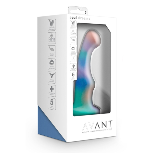 Avant Opal Dreams Dildo Curvado 6 Polegadas, silicone Purio™, com base de sucção e superfície Ultrasilk™, ideal para estimulação intensa.