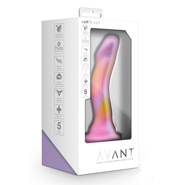 Avant Sun's Out Pink Dildo Curvado de 18,5 cm para Estimulação do Ponto G / P com Base de Sucção e Superfície Ultrasilk™.
