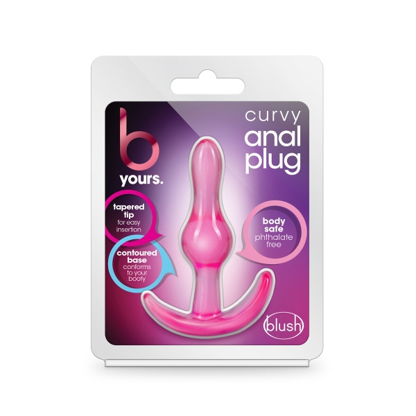Plug anal Curvy Pink de 8,9 cm com design afilado, forma ondulada e base ergonómica, na cor rosa.