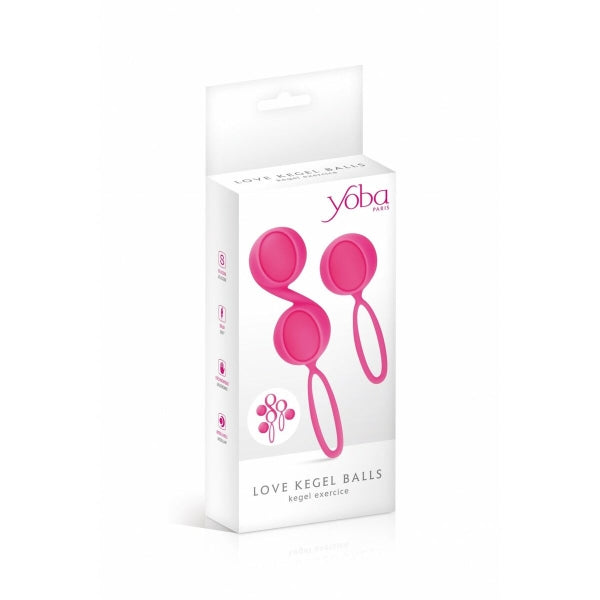 Set de bolas Kegel Geisha Love em silicone rosa, incluindo uma bola solo e um par de bolas duplas.