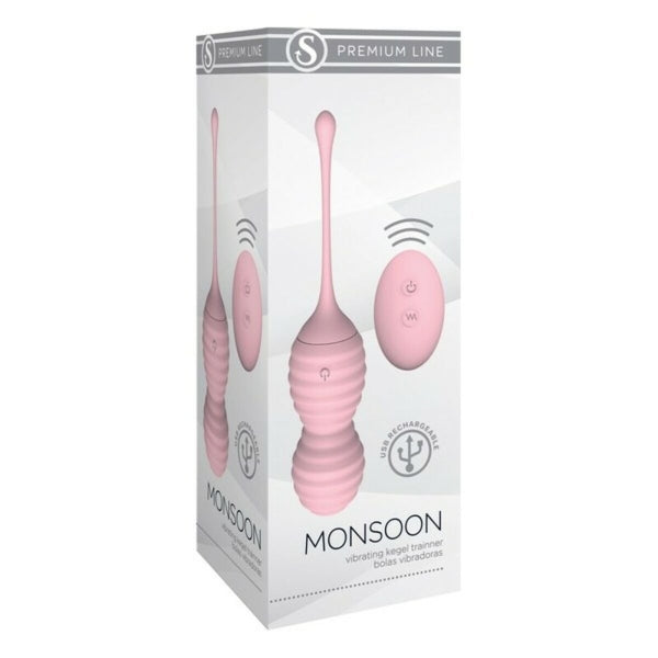 Bolas Kegel vibratórias Mousson Rose em silicone rosa, com telecomando sem fios.