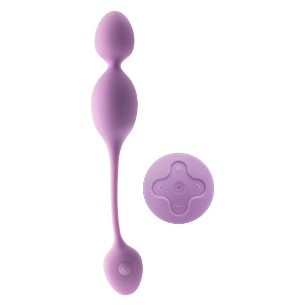 Bolas Kegel vibratórias Wellness Raine em silicone roxo, com controlo remoto sem fios.