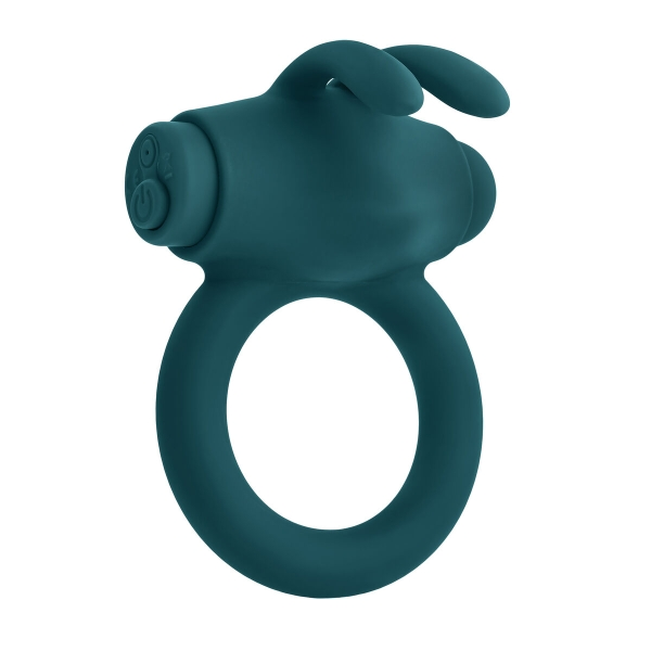 Bunny Buzzer, anel vibratório peniano em silicone turquesa, com bala vibratória em forma de coelho para estimulação clitoriana e ereções prolongadas