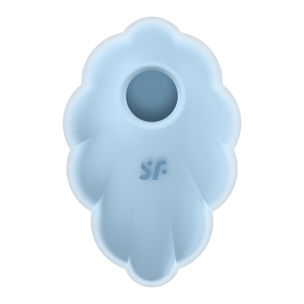 Satisfyer Cloud Dancer em silicone médico, estimulando o clitóris com ondas de pressão e vibrações, design romântico em forma de nuvem, à prova d'água e fácil de limpar.