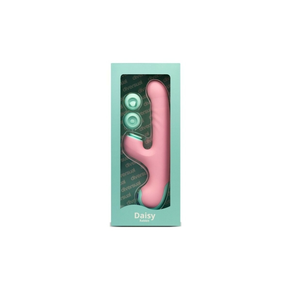 Vibrador Daisy Rabbit em silicone rosa, com ponteiras intercambiáveis para estímulo do ponto G e clitóris.