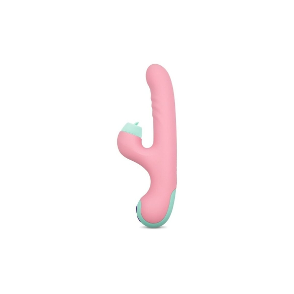 Vibrador Daisy Rabbit em silicone rosa, com ponteiras intercambiáveis para estímulo do ponto G e clitóris.