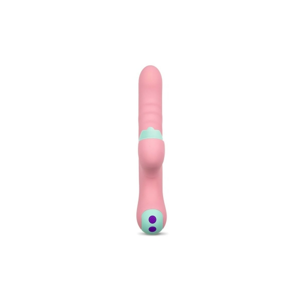 Vibrador Daisy Rabbit em silicone rosa, com ponteiras intercambiáveis para estímulo do ponto G e clitóris.