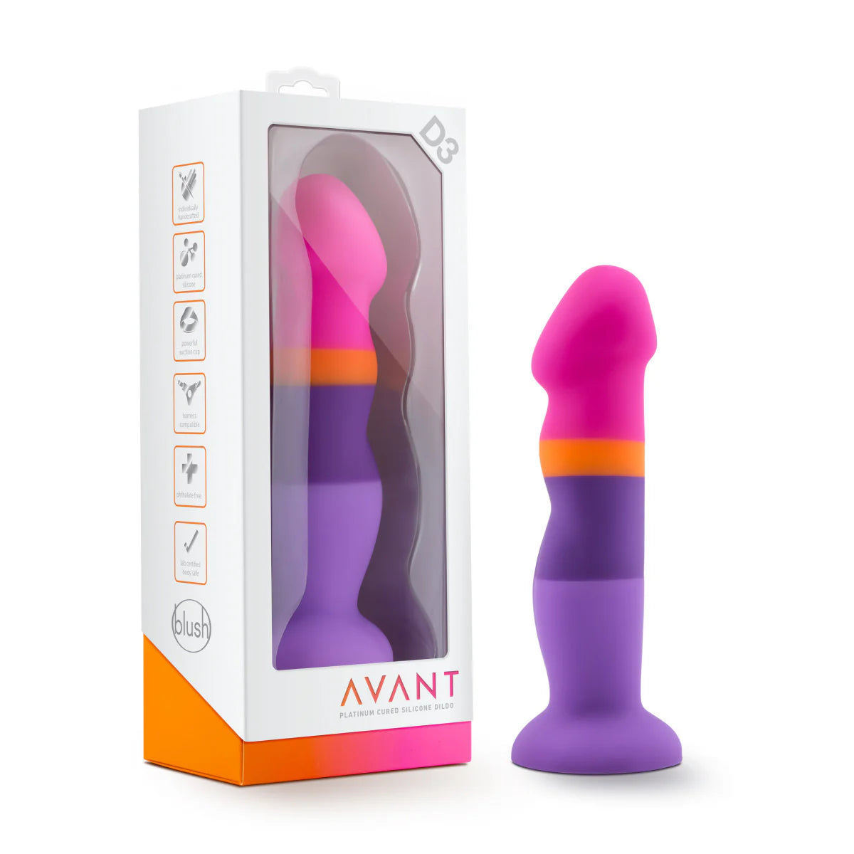 Dildo realista Avant D3 com curvatura estimulante, textura ondulada, base ventosa e silicone premium hipoalergénico para prazer intenso e seguro.