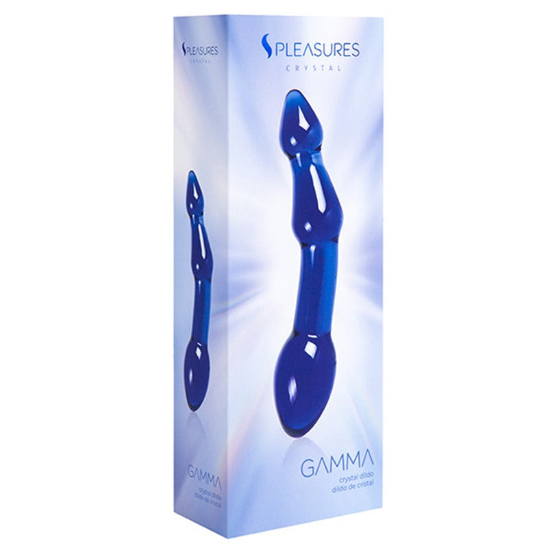 Dildo de vidro Crystal Gamma com design ergonómico e dupla extremidade para estimulação do Ponto G e da próstata, feito em vidro borossilicato seguro e resistente.