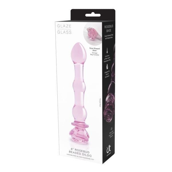 Dildo de vidro Glaze com textura perolada ao longo do eixo, design floral sofisticado e vidro borossilicato compatível com variações térmicas para uma experiência de prazer única.