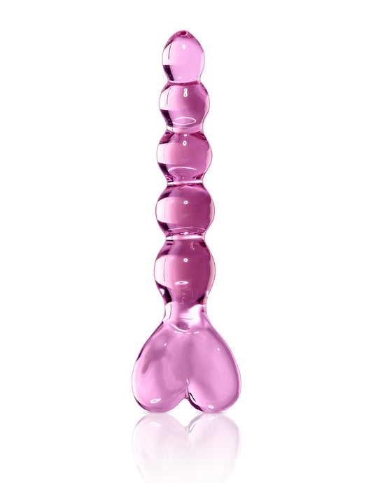 Dildo de vidro Icicle Nº43 com ponta curvada para estimulação precisa do Ponto G e Ponto P, feito em vidro borossilicato seguro e compatível com variações térmicas.