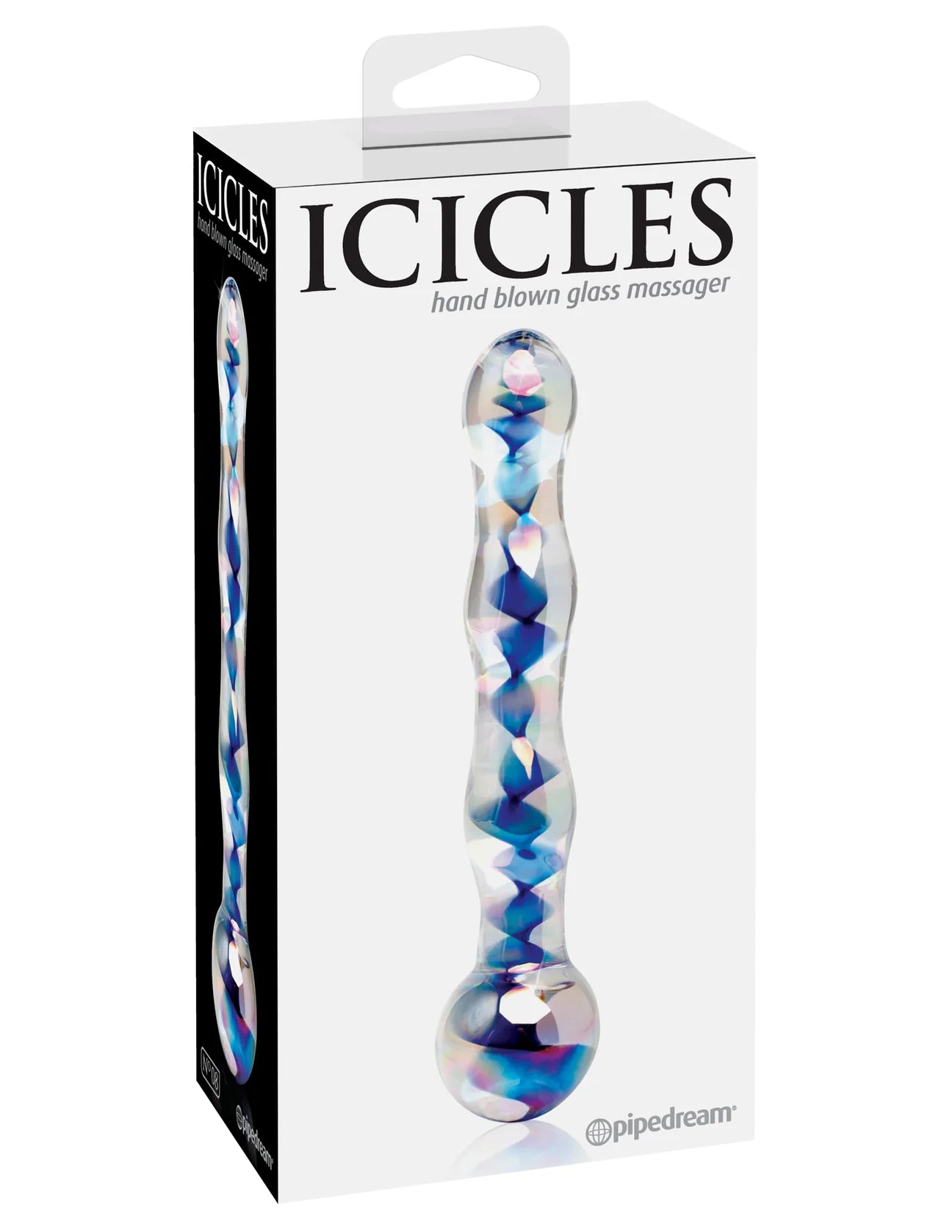 Dildo de vidro Icicles Nº8, com design artesanal elegante, vidro borossilicato seguro para o corpo e compatível com variações térmicas para um prazer intenso e sofisticado.