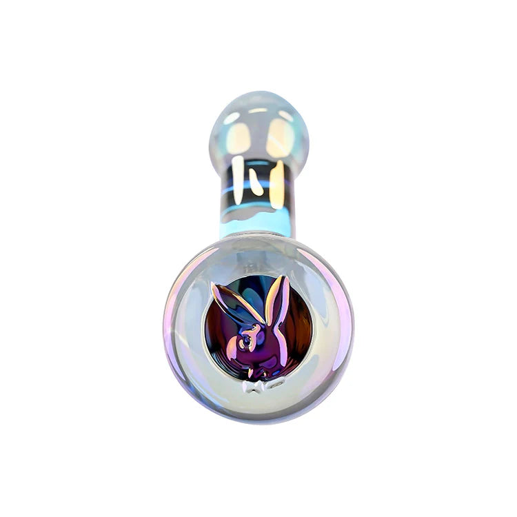 Dildo de vidro Playboy Pleasure Jewels King com design curvado, estimulação precisa do Ponto G e Ponto P, e acabamento iridescente para uma experiência de prazer sofisticada.