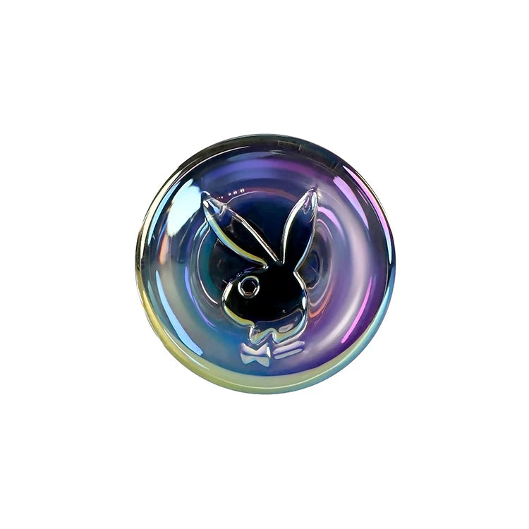 Dildo de vidro Playboy Pleasure Jewels Wand com textura graduada, acabamento iridescente e base Rabbit Head para segurança e sofisticação no prazer.