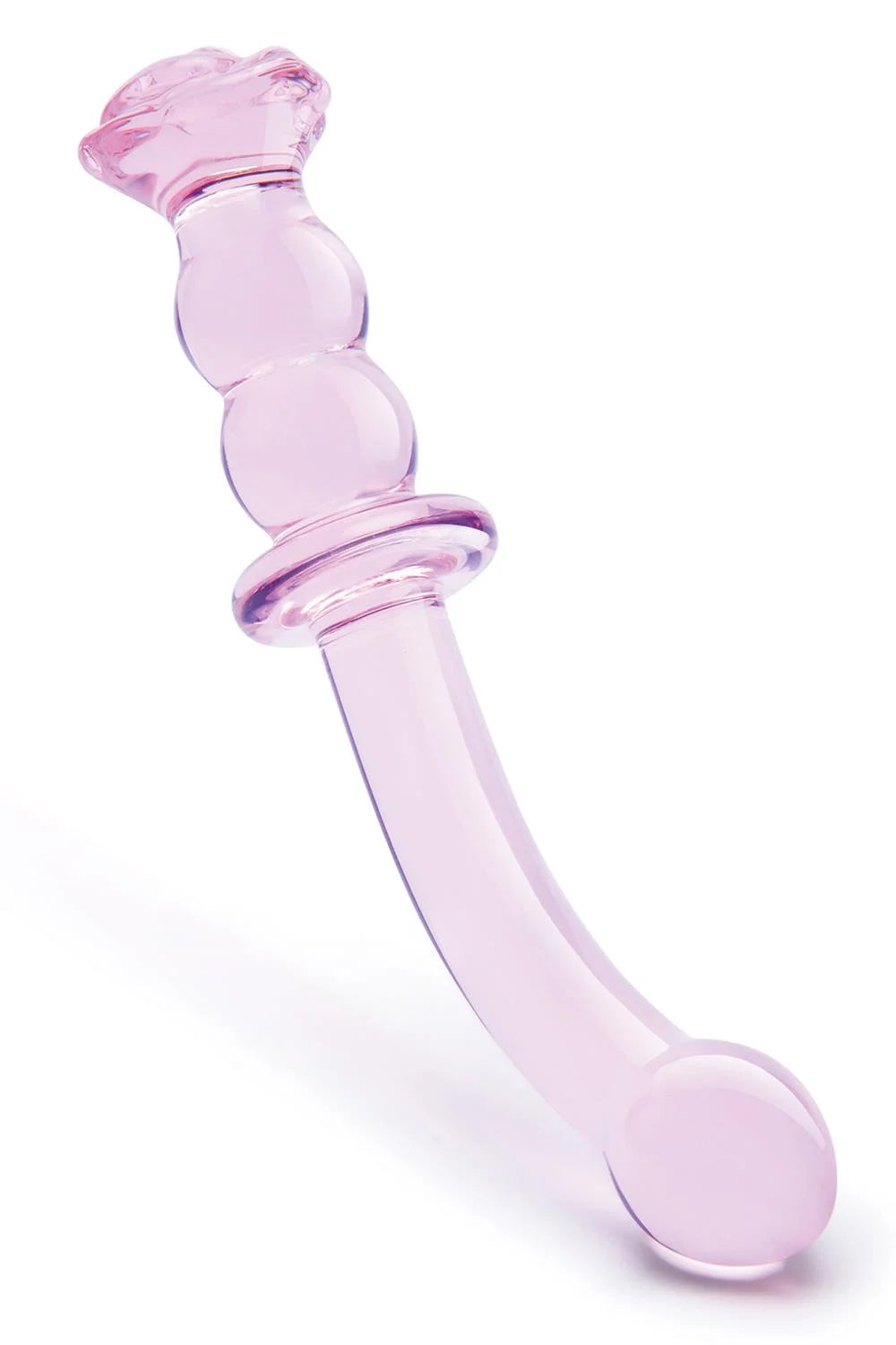 Dildo de vidro curvado para estimulação do Ponto G, feito em vidro borossilicato seguro e compatível com variações térmicas para orgasmos intensos e inesquecíveis.