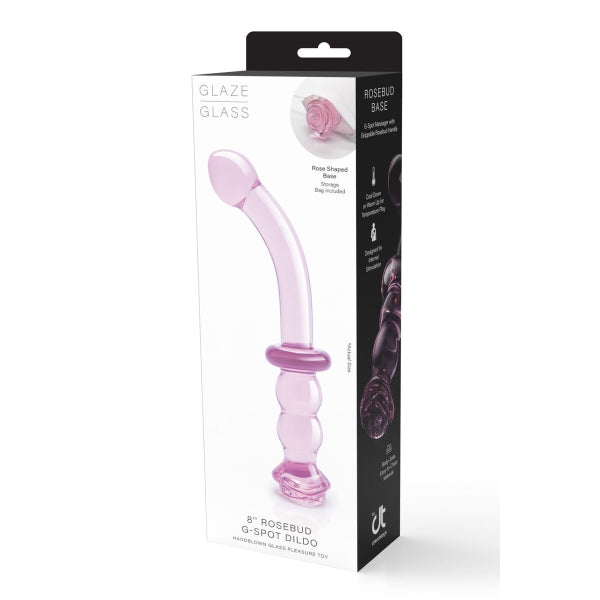 Dildo de vidro curvado para estimulação do Ponto G, feito em vidro borossilicato seguro e compatível com variações térmicas para orgasmos intensos e inesquecíveis.