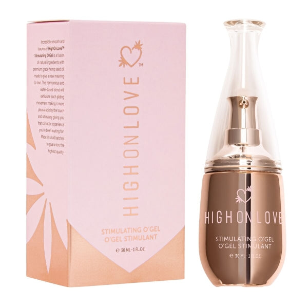 HighOnLove® Stimulating O Gel em frasco elegante, ideal para intensificar o prazer feminino.
