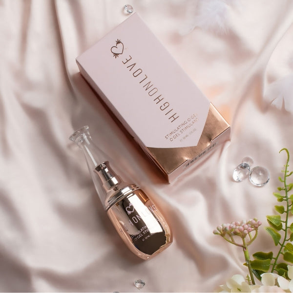 HighOnLove® Stimulating O Gel em frasco elegante, ideal para intensificar o prazer feminino.