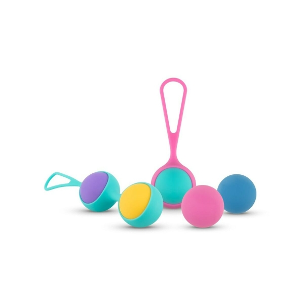 Kit Vita com bolas de Kegel coloridas, 5 pesos intercambiáveis e 2 suportes ergonómicos em silicone premium.