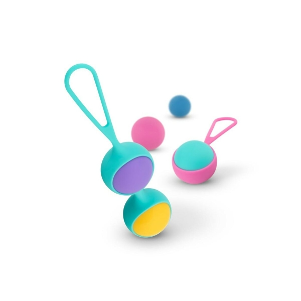 Kit Vita com bolas de Kegel coloridas, 5 pesos intercambiáveis e 2 suportes ergonómicos em silicone premium.