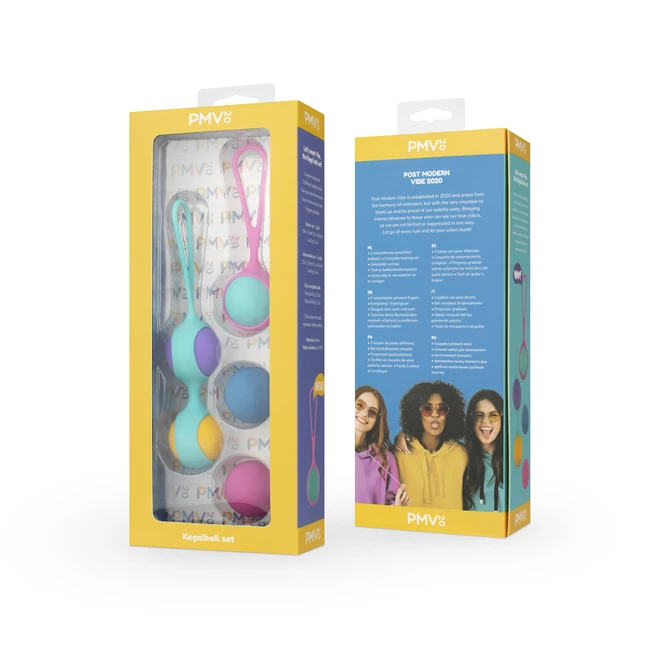 Kit Vita com bolas de Kegel coloridas, 5 pesos intercambiáveis e 2 suportes ergonómicos em silicone premium.
