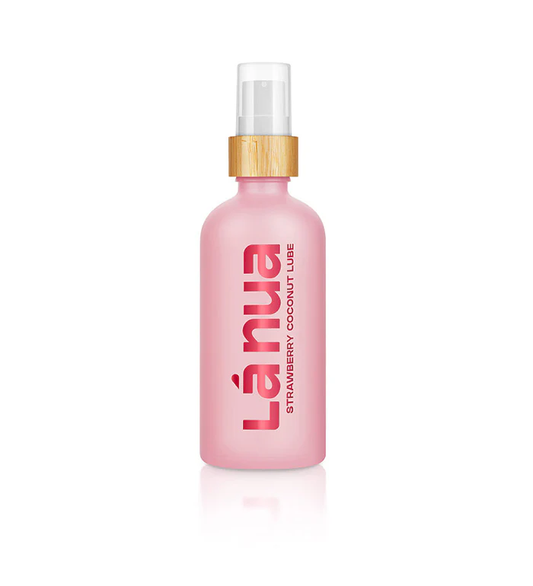 Lubrificante Lá Nua Morango e Coco 100 ml, embalagem sustentável com aroma doce de morango e coco exótico.