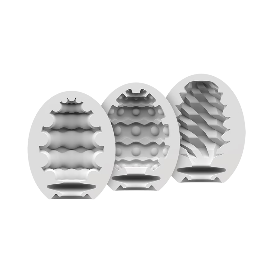 atisfyer Masturbator Eggs com texturas Riffle, Bubble e Fierce, material Cyberskin inovador, design compacto e sensação intensa para momentos de prazer únicos.