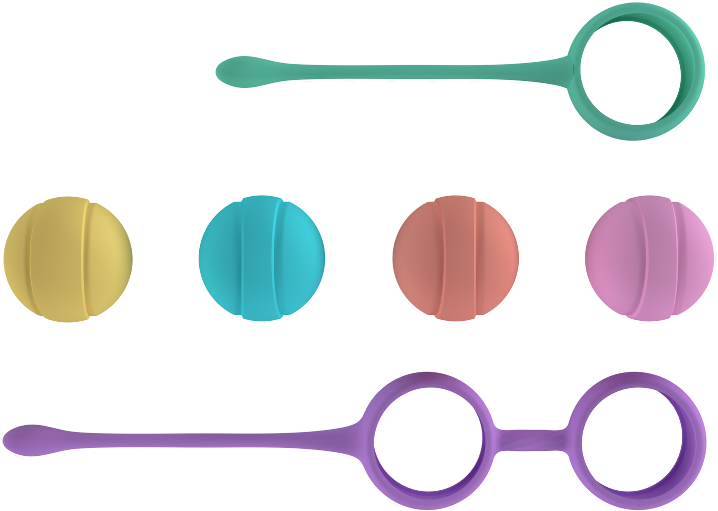 Kit Pesos Vaginais Boly com 4 bolas de pesos variados, em silicone hipoalergénico, resistente à água e com design ergonómico.