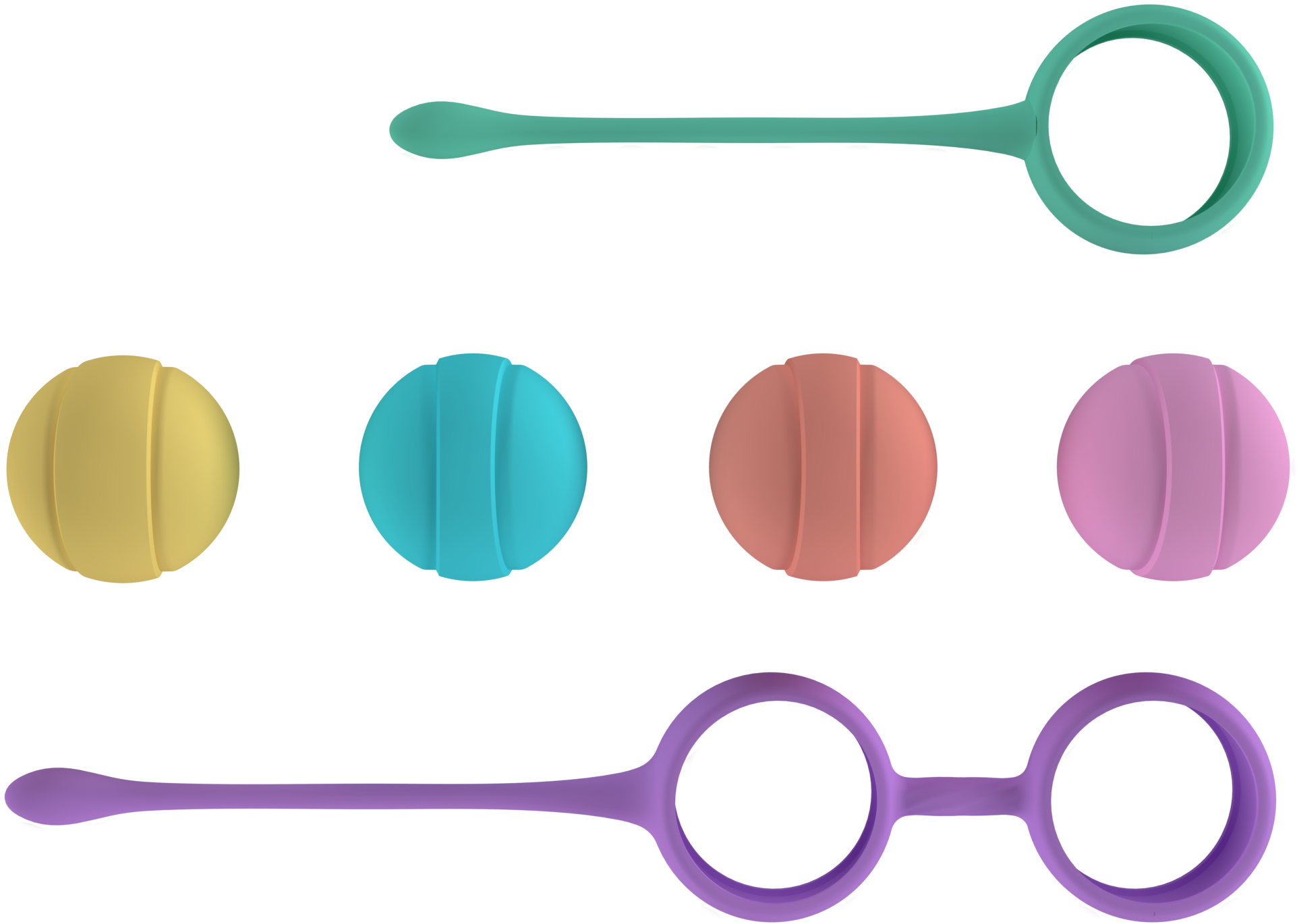 Kit Pesos Vaginais Boly com 4 bolas de pesos variados, em silicone hipoalergénico, resistente à água e com design ergonómico.