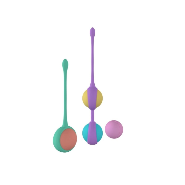 Kit Pesos Vaginais Boly com 4 bolas de pesos variados, em silicone hipoalergénico, resistente à água e com design ergonómico.