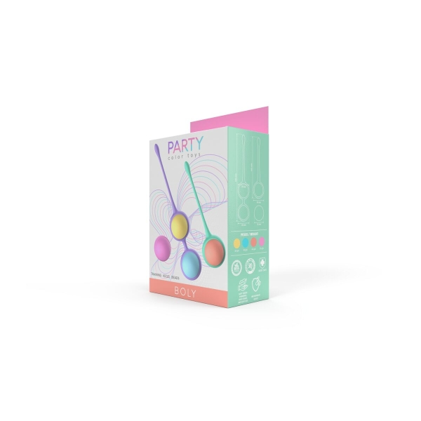 Kit Pesos Vaginais Boly com 4 bolas de pesos variados, em silicone hipoalergénico, resistente à água e com design ergonómico.