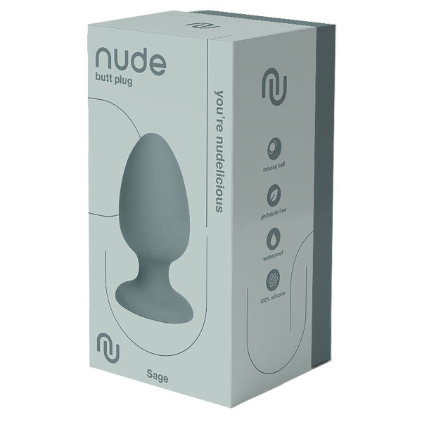 Plug anal Nude Sage com esfera interna móvel para estimulação dinâmica, base com ventosa para uso sem mãos e silicone seguro para o corpo.