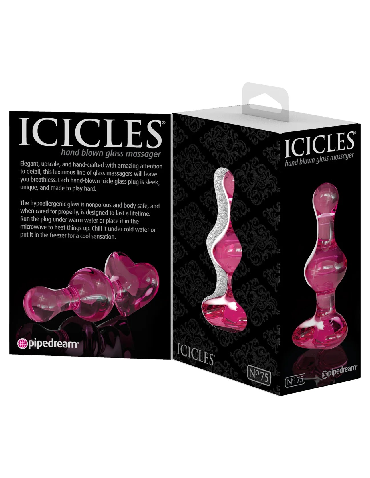 Plug anal de vidro Icicles Nº75, pequeno e sofisticado, com superfície ultra lisa, ideal para iniciantes e compatível com variações térmicas para prazer personalizado.