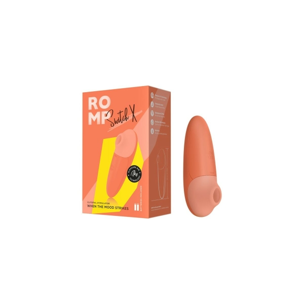 Estimulador clitoriano ROMP Switch X, compacto e sem fio, com tecnologia Pleasure Air™ para estimulação de sucção.