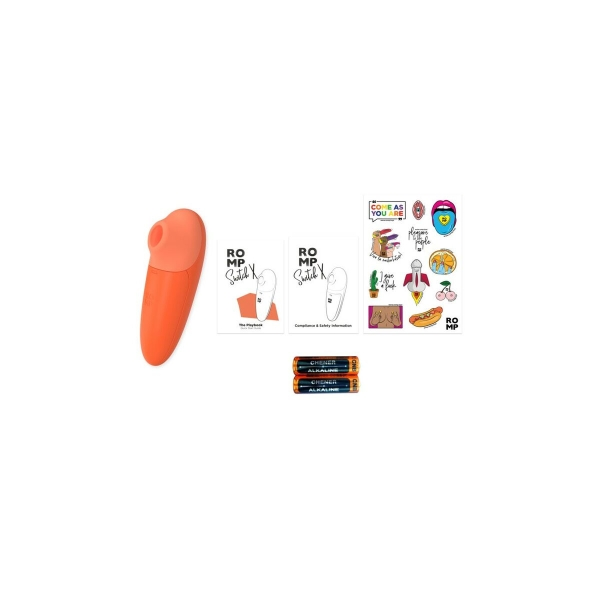 Estimulador clitoriano ROMP Switch X, compacto e sem fio, com tecnologia Pleasure Air™ para estimulação de sucção.