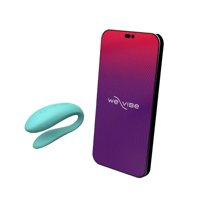 Sync Lite, vibrobrador ergonômico para casais, com controle remoto via App We-Vibe e modos de vibração ajustáveis para maior prazer a dois.