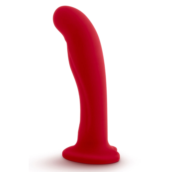 Emptasia Jezebel Curved Crimson Dildo, silicone Puria™, com base de sucção em forma de coração, ideal para estimulação intensa.