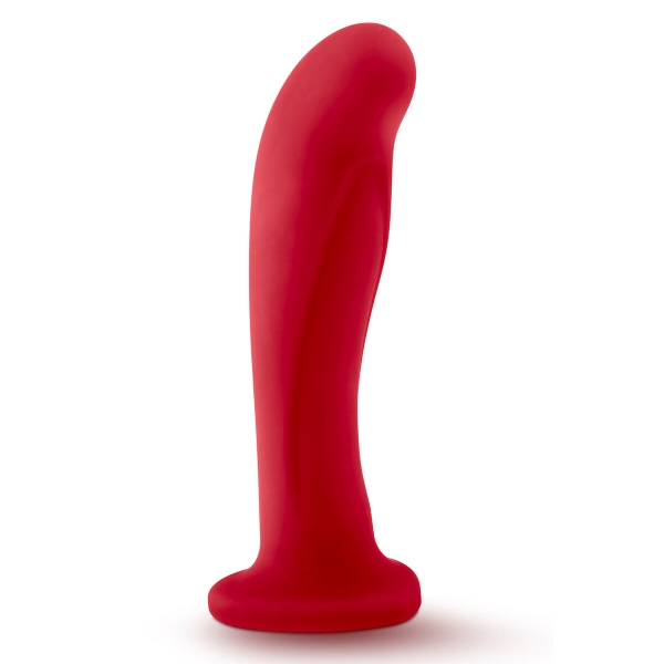 Emptasia Jezebel Curved Crimson Dildo, silicone Puria™, com base de sucção em forma de coração, ideal para estimulação intensa.