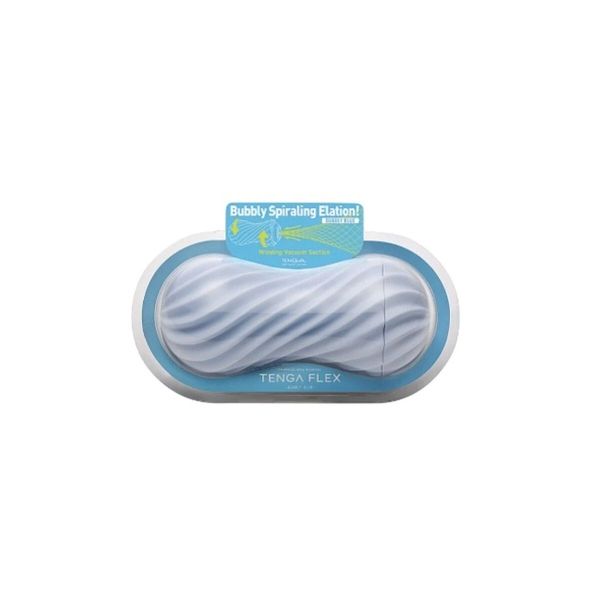Masturbador TENGA FLEX com design espiral flexível, 4 texturas, e material macio para estimulação personalizada.