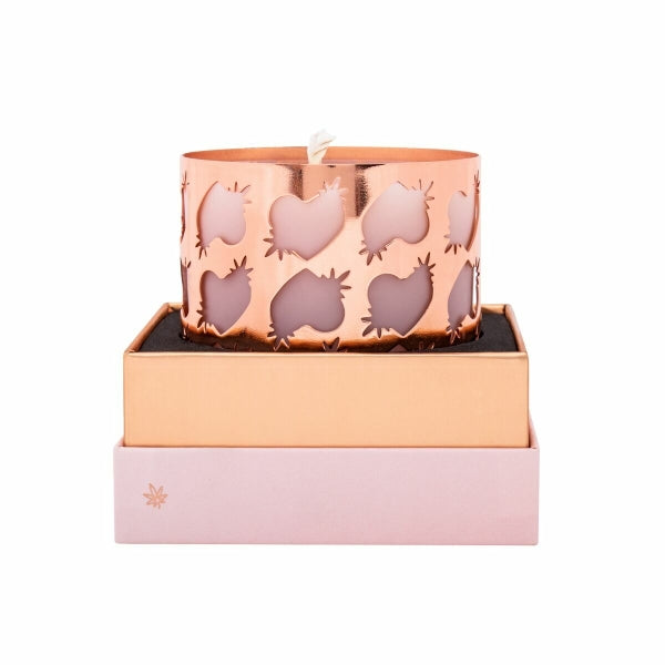 Vela de massagem HighOnLove® em recipiente elegante, com óleo de cânhamo e aroma de rosa.