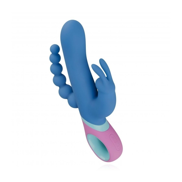 Vibrador triplo Vice em silicone colorido, com três motores para estimulação do clitóris, ponto G e ânus.