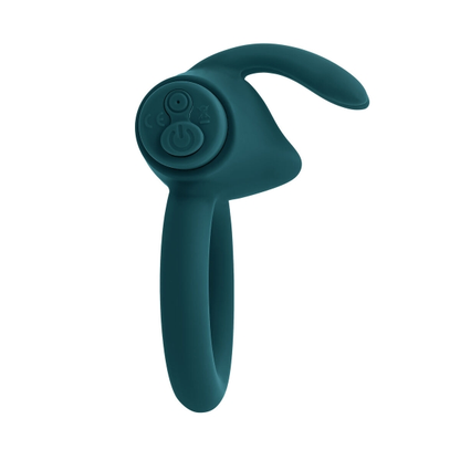 Bunny Buzzer, anel vibratório peniano em silicone turquesa, com bala vibratória em forma de coelho para estimulação clitoriana e ereções prolongadas
