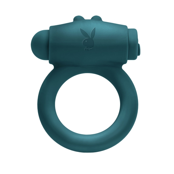 Bunny Buzzer, anel vibratório peniano em silicone turquesa, com bala vibratória em forma de coelho para estimulação clitoriana e ereções prolongadas